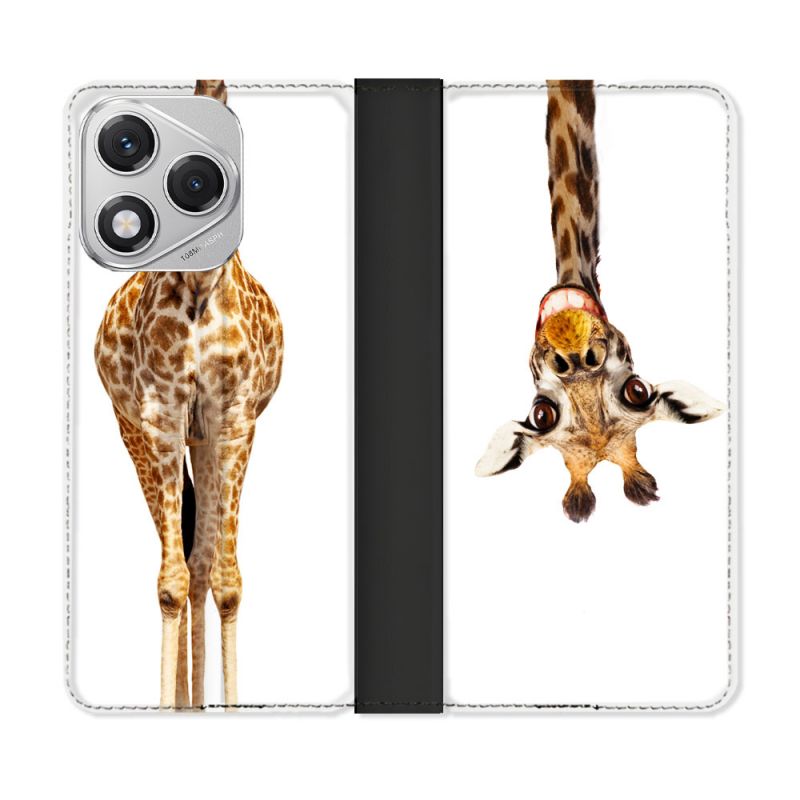 Housse cuir portefeuille Pour Honor 400 Lite 5G Animal Girafe Blanche