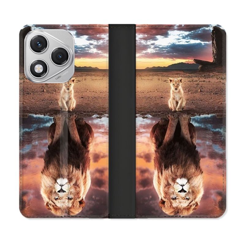 Housse cuir portefeuille Pour Honor 400 Lite 5G Animal Lion Reflet