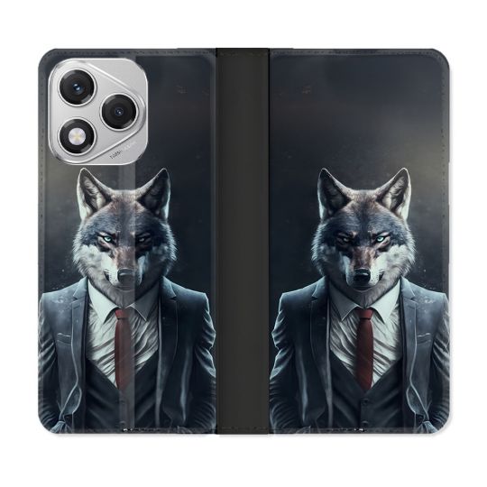 Housse cuir portefeuille Pour Honor 400 Lite 5G Animal Loup Business