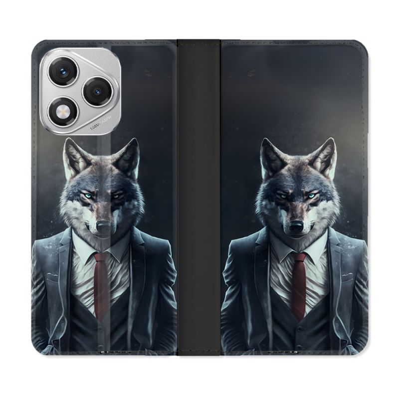 Housse cuir portefeuille Pour Honor 400 Lite 5G Animal Loup Business