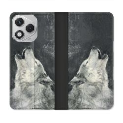 Housse cuir portefeuille Pour Honor 400 Lite 5G Animal Loup Hurlement
