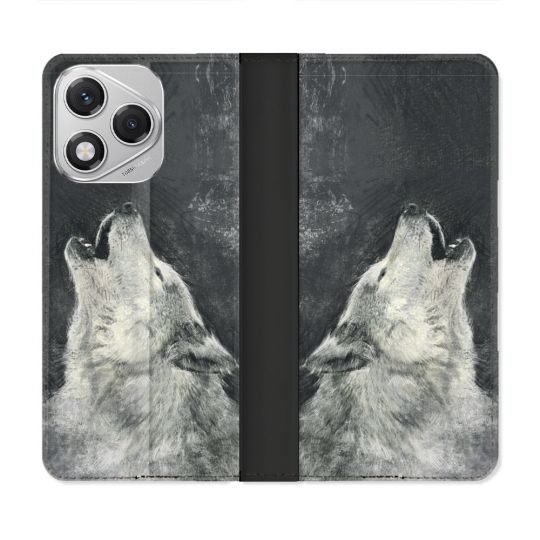 Housse cuir portefeuille Pour Honor 400 Lite 5G Animal Loup Hurlement