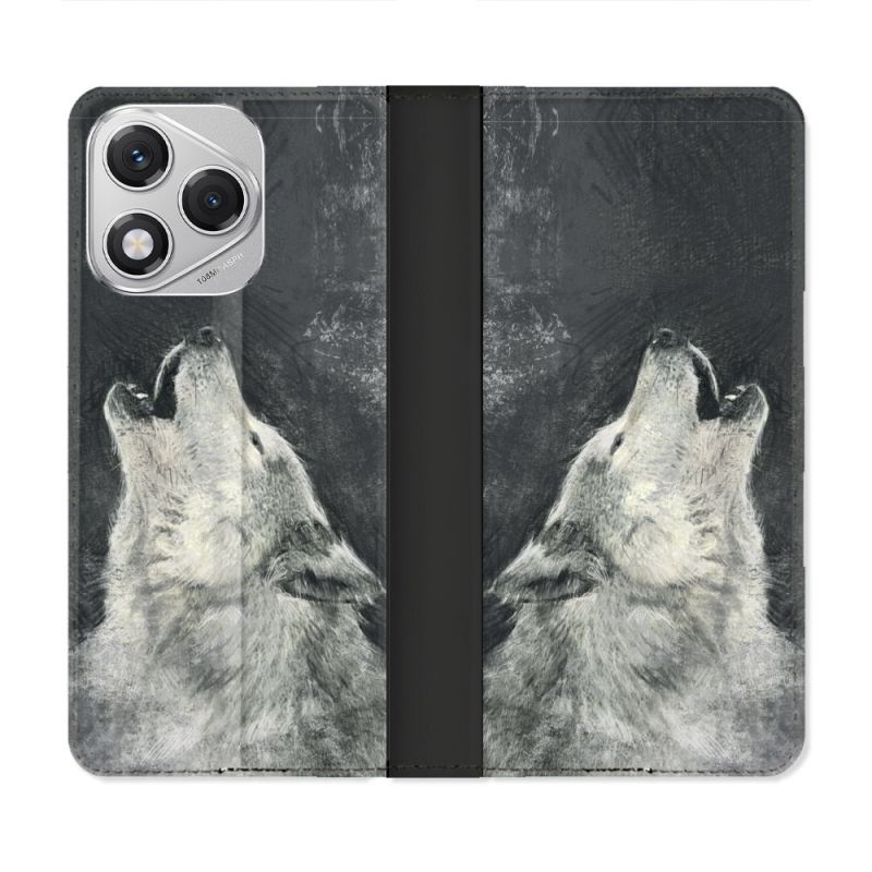 Housse cuir portefeuille Pour Honor 400 Lite 5G Animal Loup Hurlement