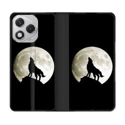 Housse cuir portefeuille Pour Honor 400 Lite 5G Animal Loup Noir