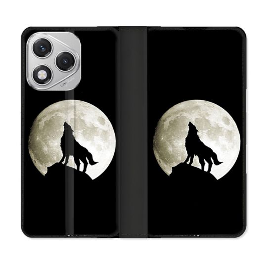 Housse cuir portefeuille Pour Honor 400 Lite 5G Animal Loup Noir