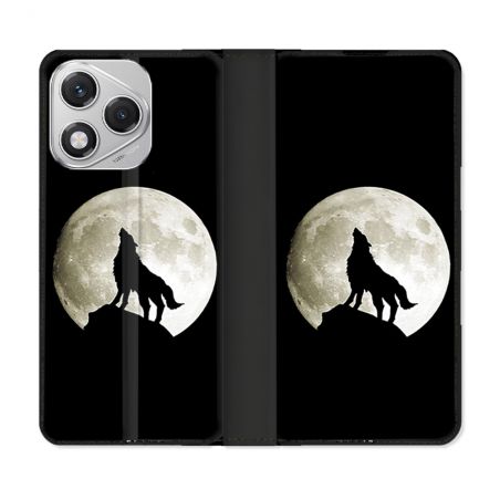 Housse cuir portefeuille Pour Honor 400 Lite 5G Animal Loup Noir