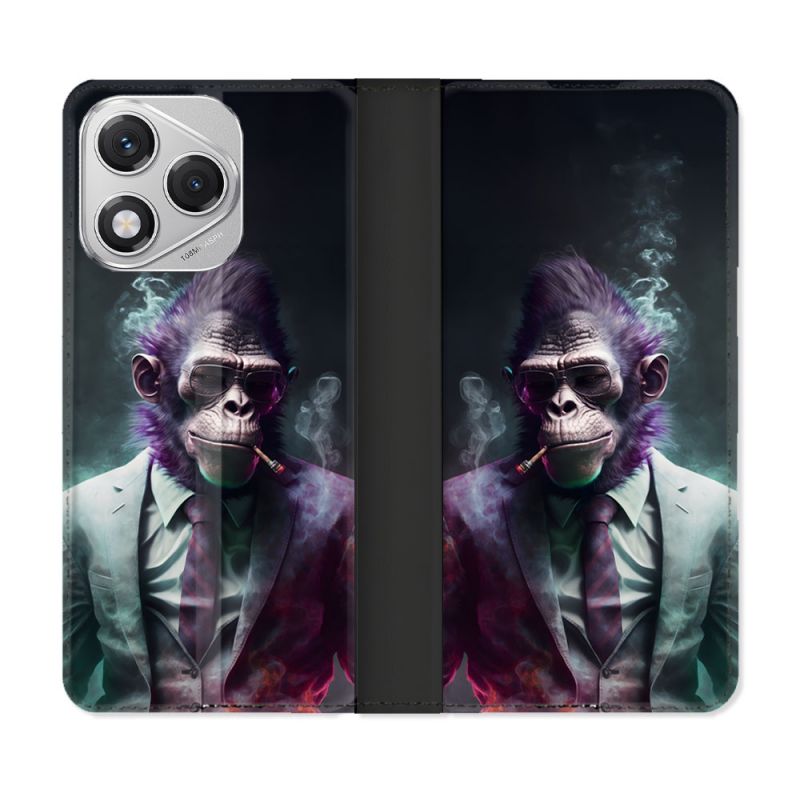 Housse cuir portefeuille Pour Honor 400 Lite 5G Animal Singe Business