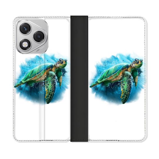 Housse cuir portefeuille Pour Honor 400 Lite 5G Animal Tortue Blanche multicolore