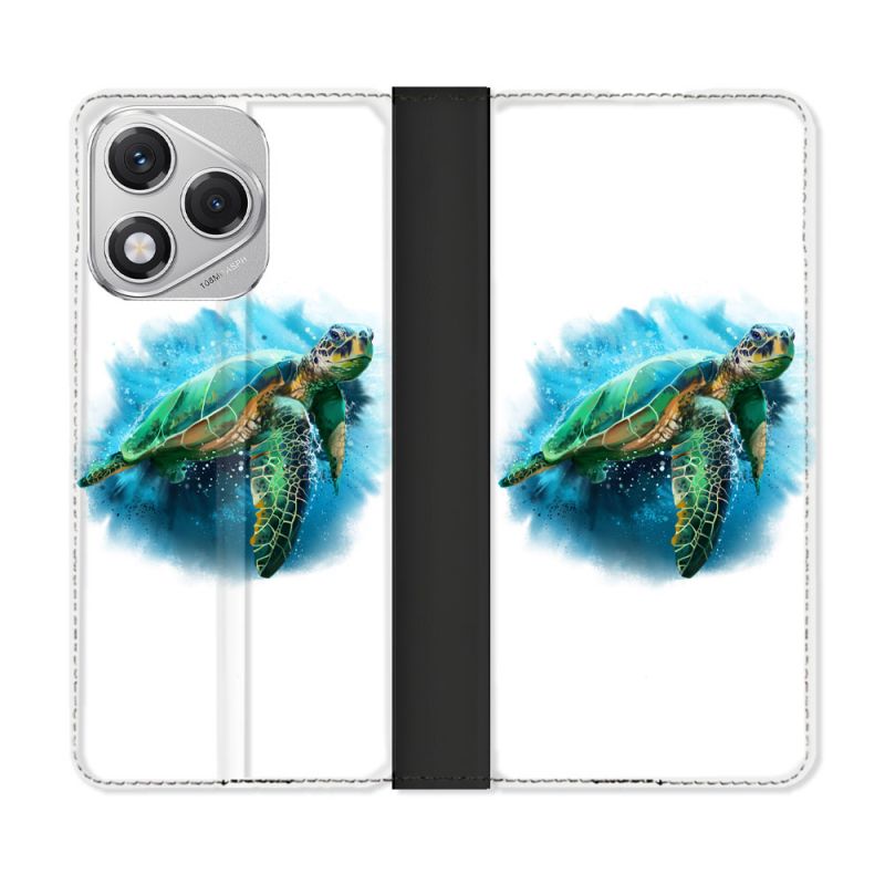 Housse cuir portefeuille Pour Honor 400 Lite 5G Animal Tortue Blanche multicolore