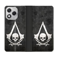 Housse cuir portefeuille Pour Honor 400 Lite 5G Assassin Creed Tete Mort