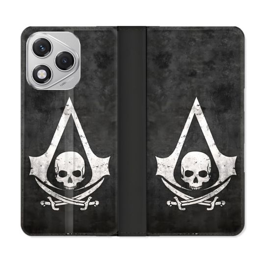 Housse cuir portefeuille Pour Honor 400 Lite 5G Assassin Creed Tete Mort