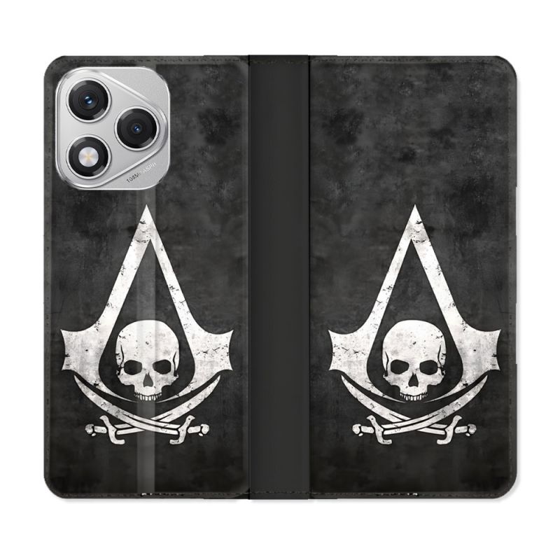 Housse cuir portefeuille Pour Honor 400 Lite 5G Assassin Creed Tete Mort