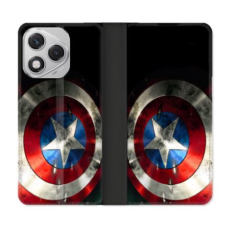 Housse cuir portefeuille Pour Honor 400 Lite 5G Captain America Bouclier