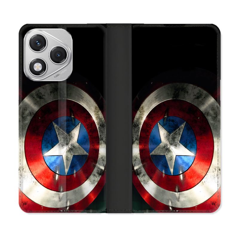Housse cuir portefeuille Pour Honor 400 Lite 5G Captain America Bouclier