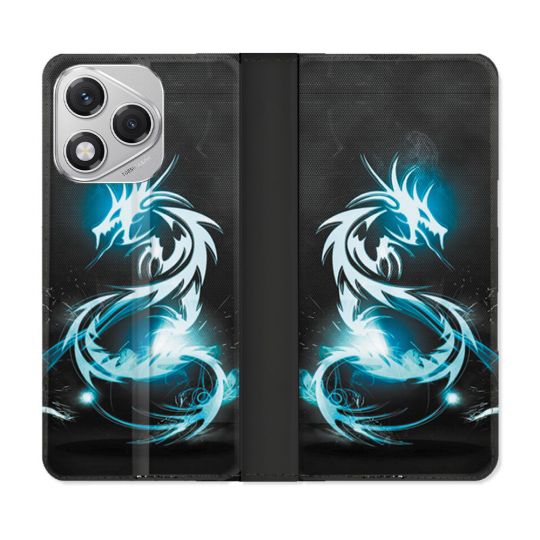 Housse cuir portefeuille Pour Honor 400 Lite 5G Fantastique Dragon Bleu
