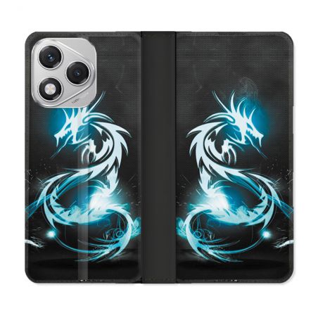 Housse cuir portefeuille Pour Honor 400 Lite 5G Fantastique Dragon Bleu