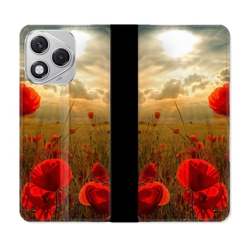 Housse cuir portefeuille Pour Honor 400 Lite 5G Fleur Coquelicot