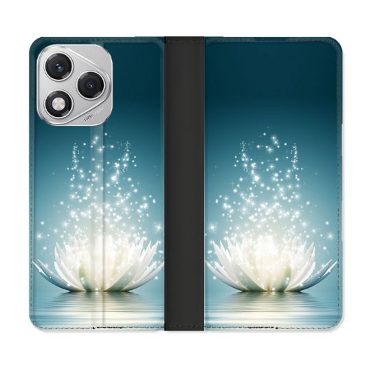 Housse cuir portefeuille Pour Honor 400 Lite 5G Fleur Lotus Blanc