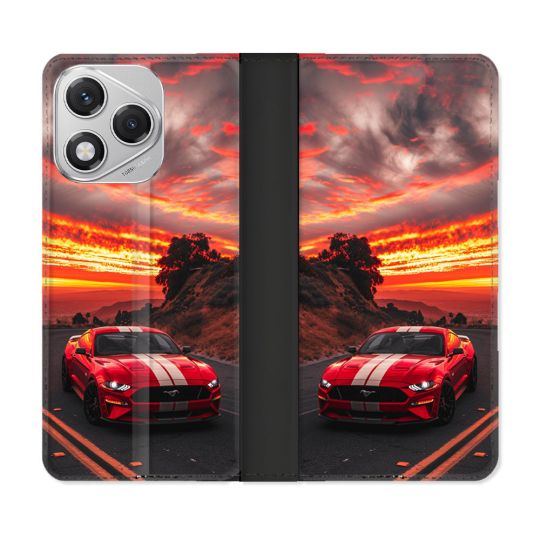 Housse cuir portefeuille Pour Honor 400 Lite 5G Ford Mustang GT500 Rouge