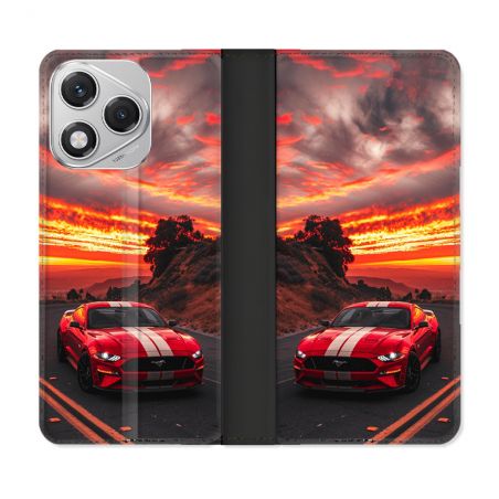 Housse cuir portefeuille Pour Honor 400 Lite 5G Ford Mustang GT500 Rouge