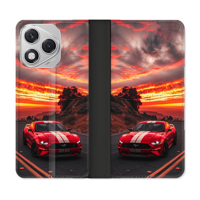Housse cuir portefeuille Pour Honor 400 Lite 5G Ford Mustang GT500 Rouge