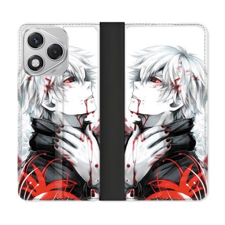 Housse cuir portefeuille Pour Honor 400 Lite 5G Manga Tokyo Ghoul Kaneki Blanc