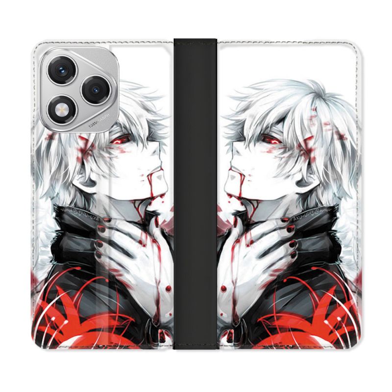 Housse cuir portefeuille Pour Honor 400 Lite 5G Manga Tokyo Ghoul Kaneki Blanc