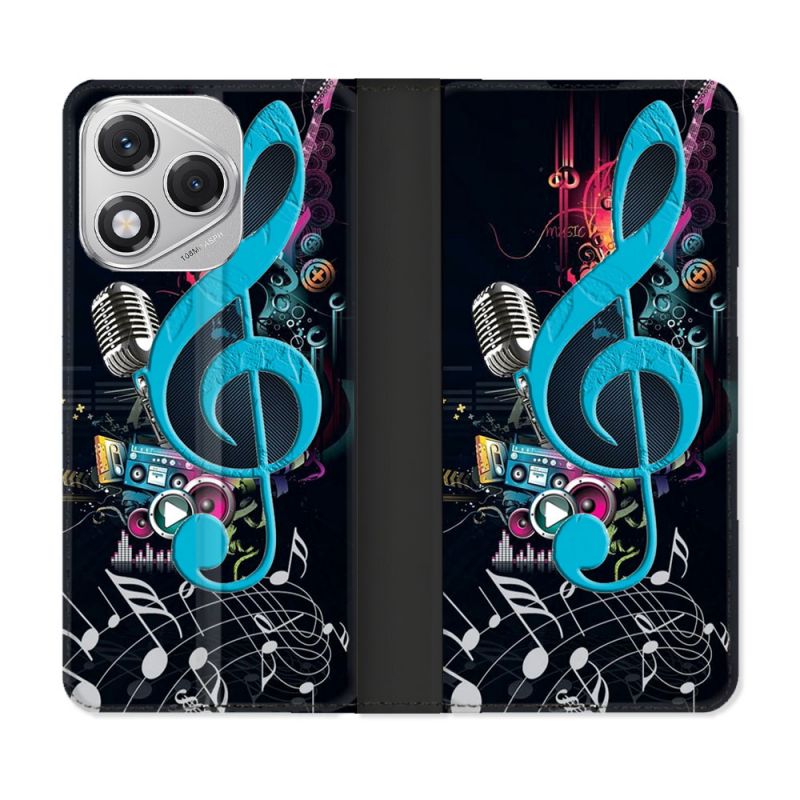 Housse cuir portefeuille Pour Honor 400 Lite 5G Musique Cle Sol Bleu