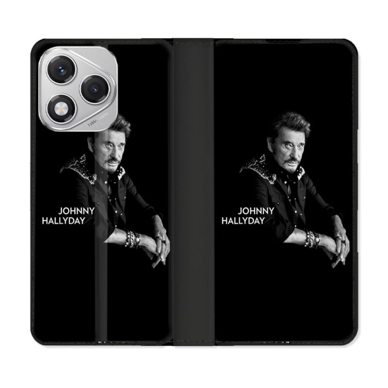 Housse cuir portefeuille Pour Honor 400 Lite 5G Musique Johnny Hallyday Noir