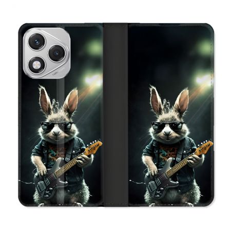 Housse cuir portefeuille Pour Honor 400 Lite 5G Musique Rock Lapin