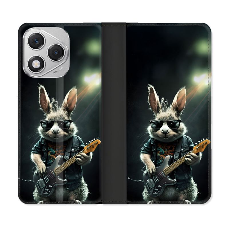 Housse cuir portefeuille Pour Honor 400 Lite 5G Musique Rock Lapin