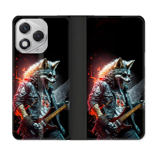 Housse cuir portefeuille Pour Honor 400 Lite 5G Musique Rock Loup
