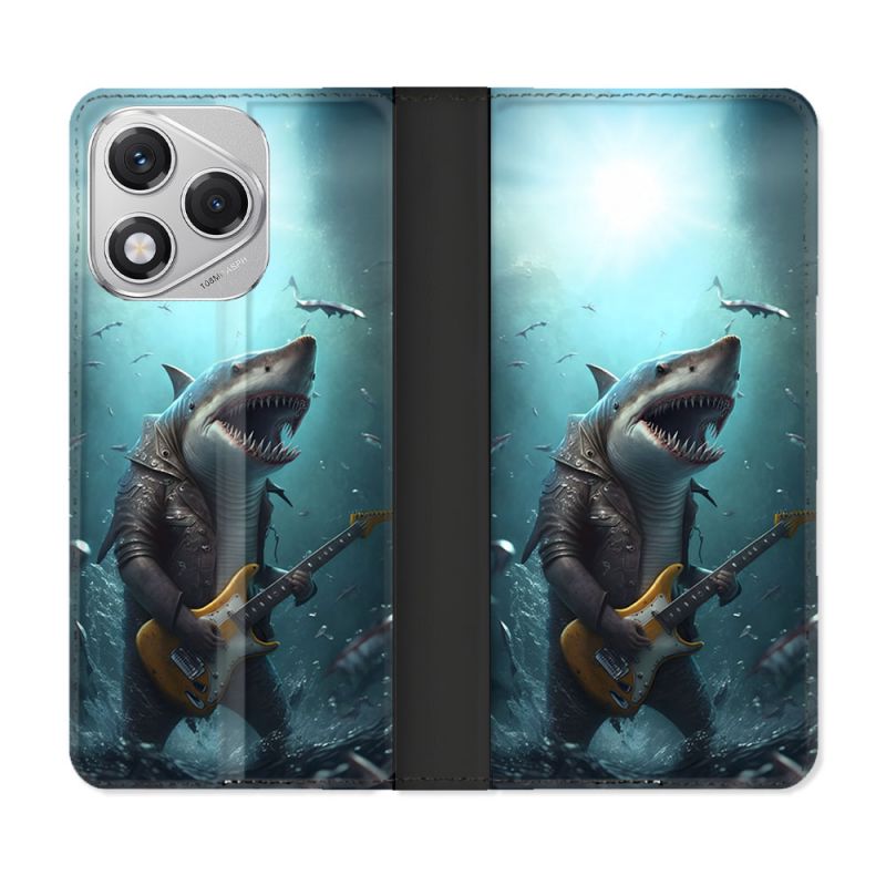 Housse cuir portefeuille Pour Honor 400 Lite 5G Musique Rock Requin