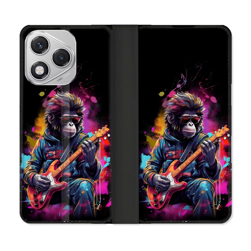 Housse cuir portefeuille Pour Honor 400 Lite 5G Musique Rock Singe