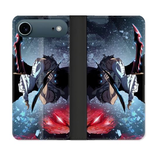 Housse cuir portefeuille Pour Iphone 17 Air Manga Solo Leveling Sung Epee