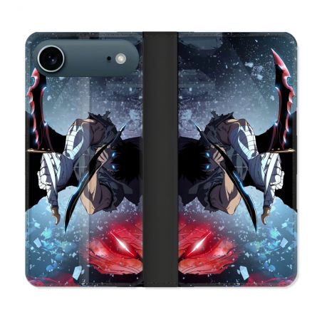 Housse cuir portefeuille Pour Iphone 17 Air Manga Solo Leveling Sung Epee