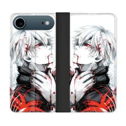 Housse cuir portefeuille Pour Iphone 17 Air Manga Tokyo Ghoul Kaneki Blanc