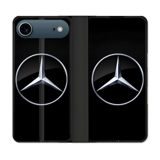 Housse cuir portefeuille Pour Iphone 17 Air Mercedes Carbone