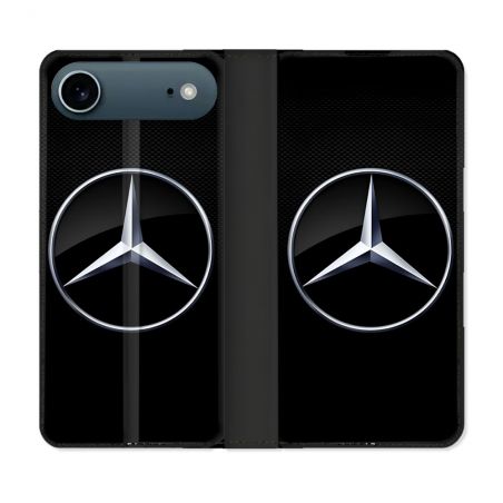 Housse cuir portefeuille Pour Iphone 17 Air Mercedes Carbone