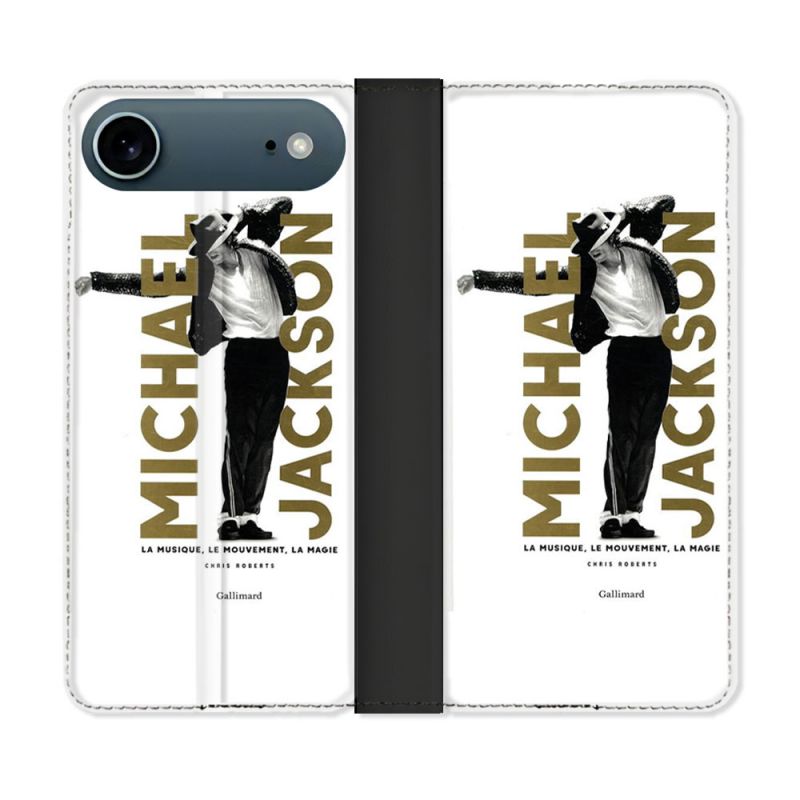Housse cuir portefeuille Pour Iphone 17 Air Michael Jackson Blanc