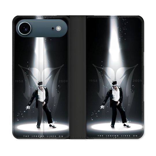Housse cuir portefeuille Pour Iphone 17 Air Michael Jackson Noir