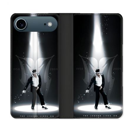 Housse cuir portefeuille Pour Iphone 17 Air Michael Jackson Noir
