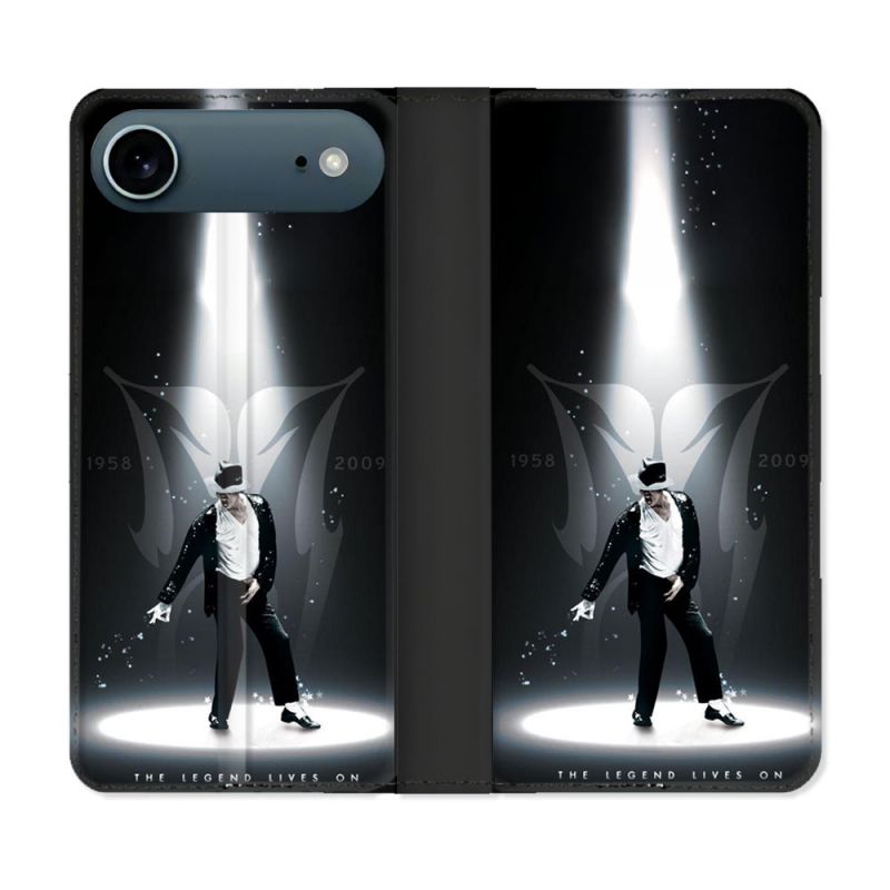 Housse cuir portefeuille Pour Iphone 17 Air Michael Jackson Noir