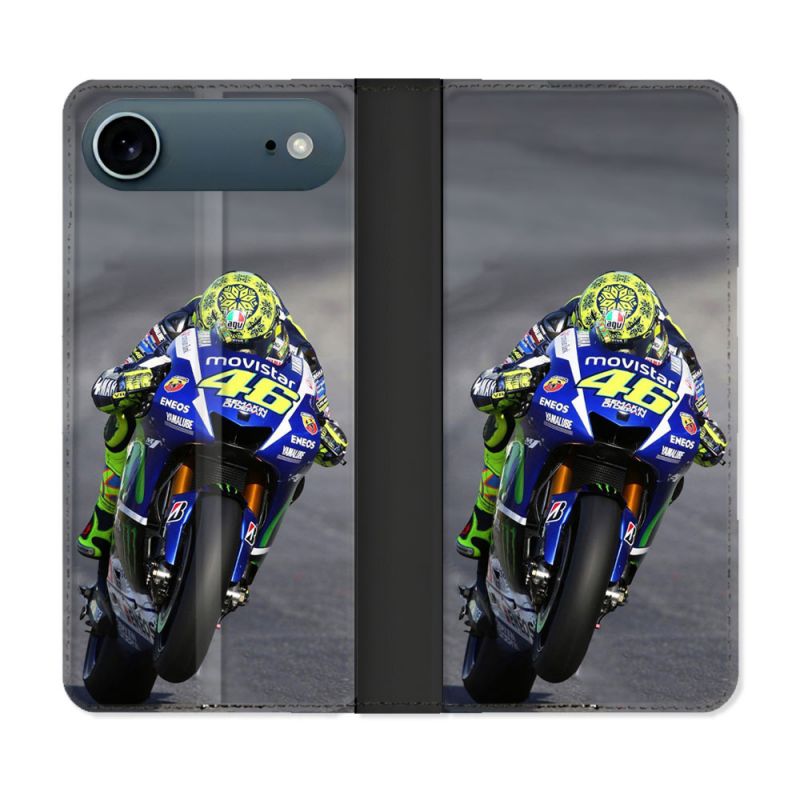 Housse cuir portefeuille Pour Iphone 17 Air Moto Course GP Wheeling 46