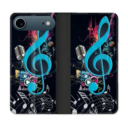 Housse cuir portefeuille Pour Iphone 17 Air Musique Cle Sol Bleu