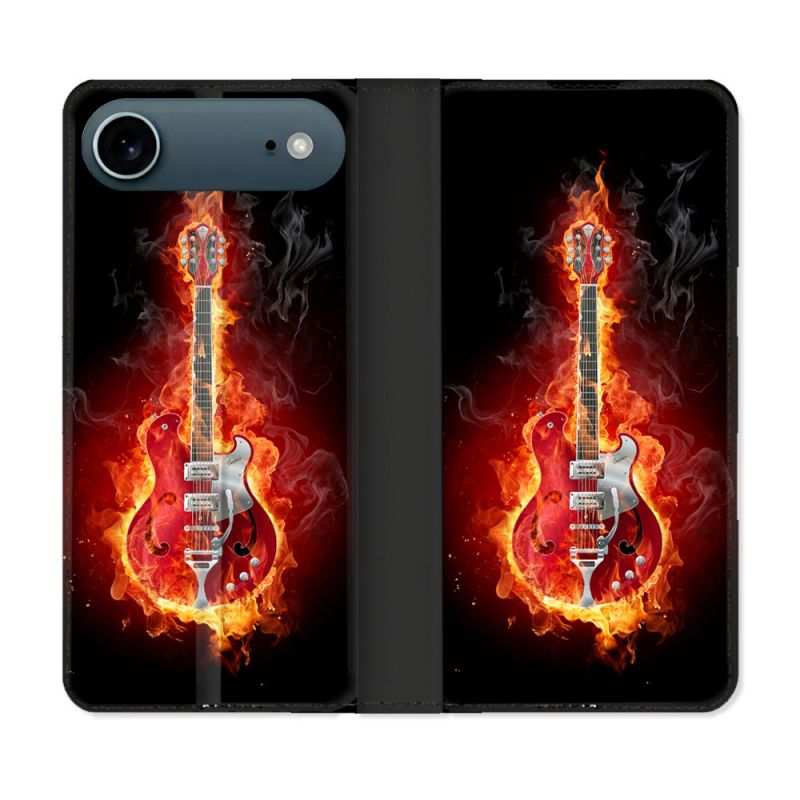 Housse cuir portefeuille Pour Iphone 17 Air Musique Guitare Electrique