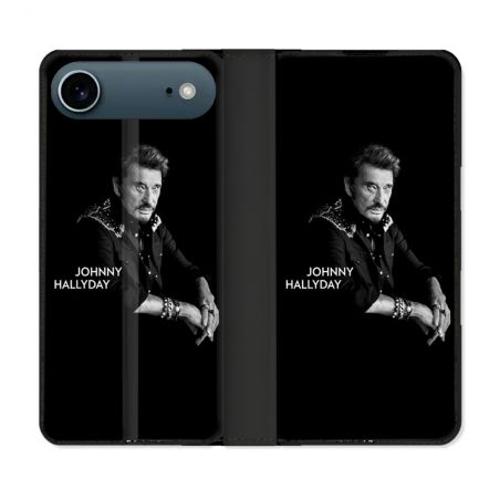 Housse cuir portefeuille Pour Iphone 17 Air Musique Johnny Hallyday Noir