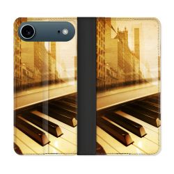 Housse cuir portefeuille Pour Iphone 17 Air Musique Piano Retro