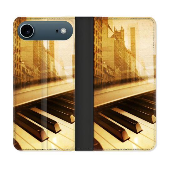 Housse cuir portefeuille Pour Iphone 17 Air Musique Piano Retro