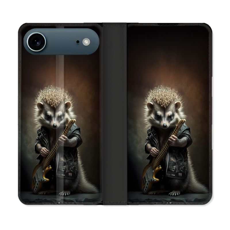 Housse cuir portefeuille Pour Iphone 17 Air Musique Rock Herisson
